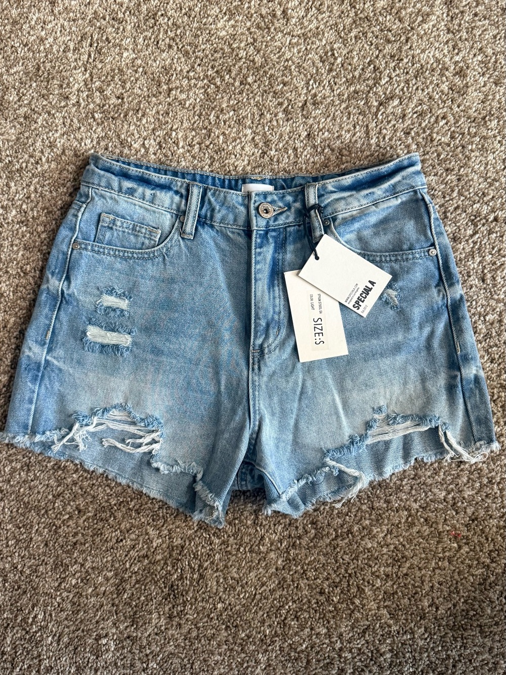 Women's Light Blue Distressed High-Rise Denim Shorts - Size S